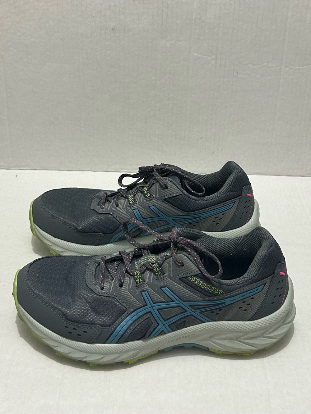 Asics Dark Gray and Blue Women's Running Shoes with Lime Accents Size 10